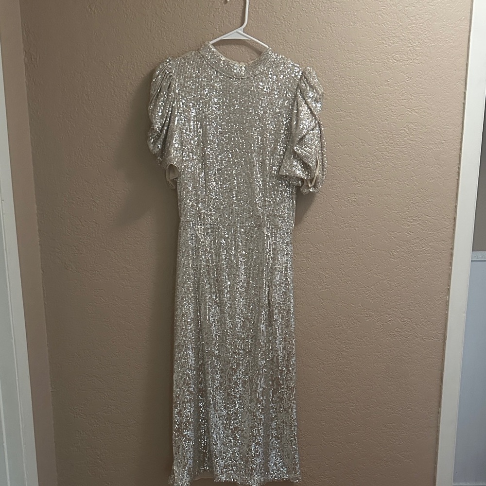 H&M Silver Sequin Long Sleeve Dress